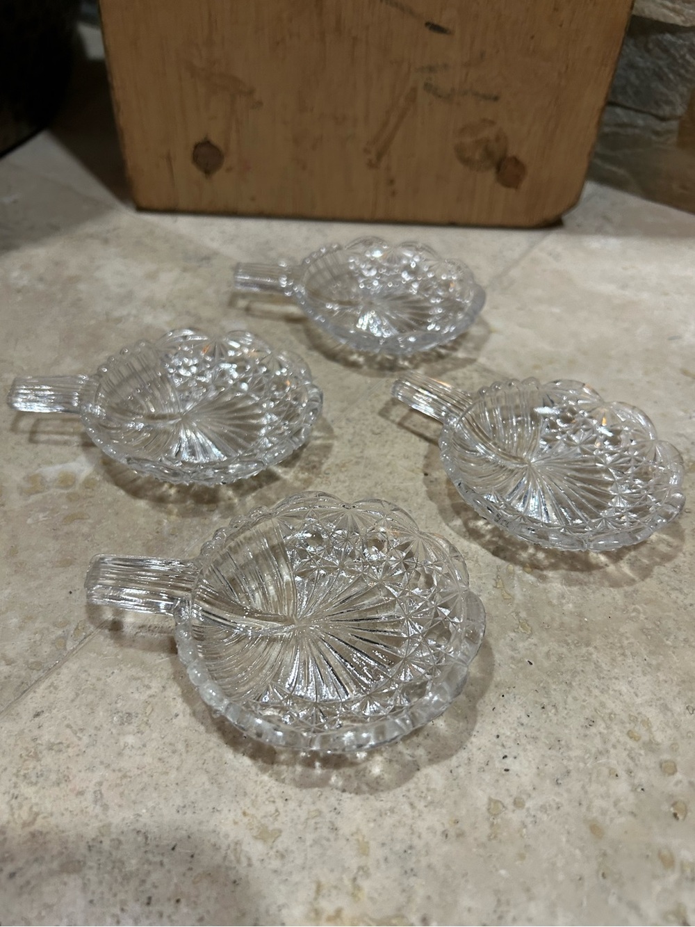 4 Antique Early American Pattern Glass (EAPG) "Fan" butter pats